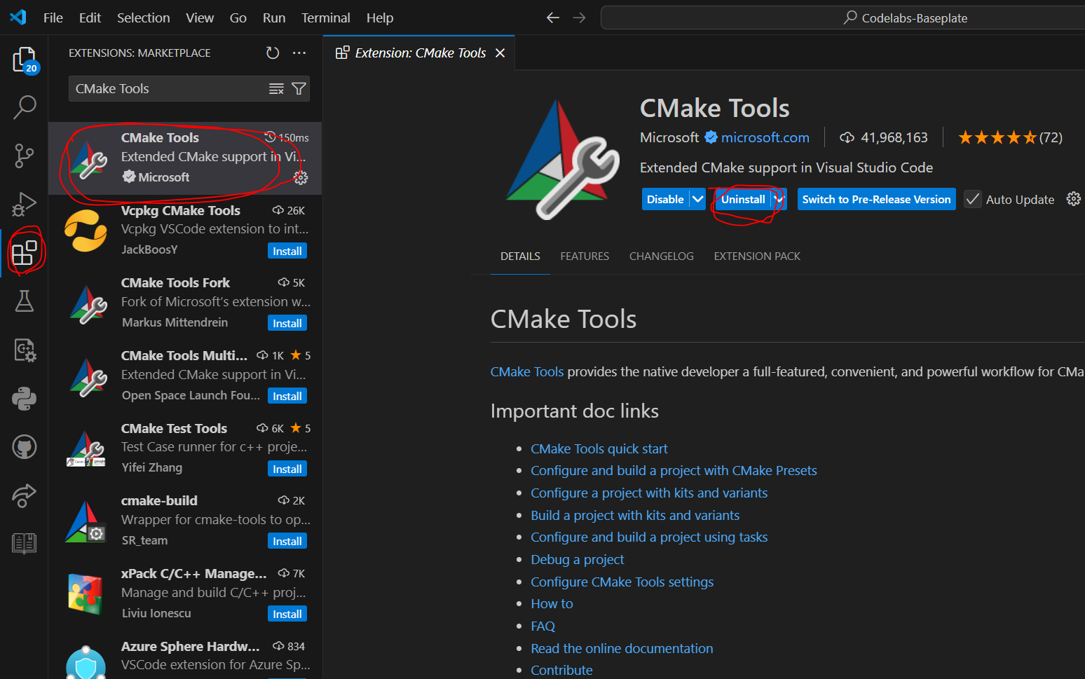 Install the CMake Tools extension
